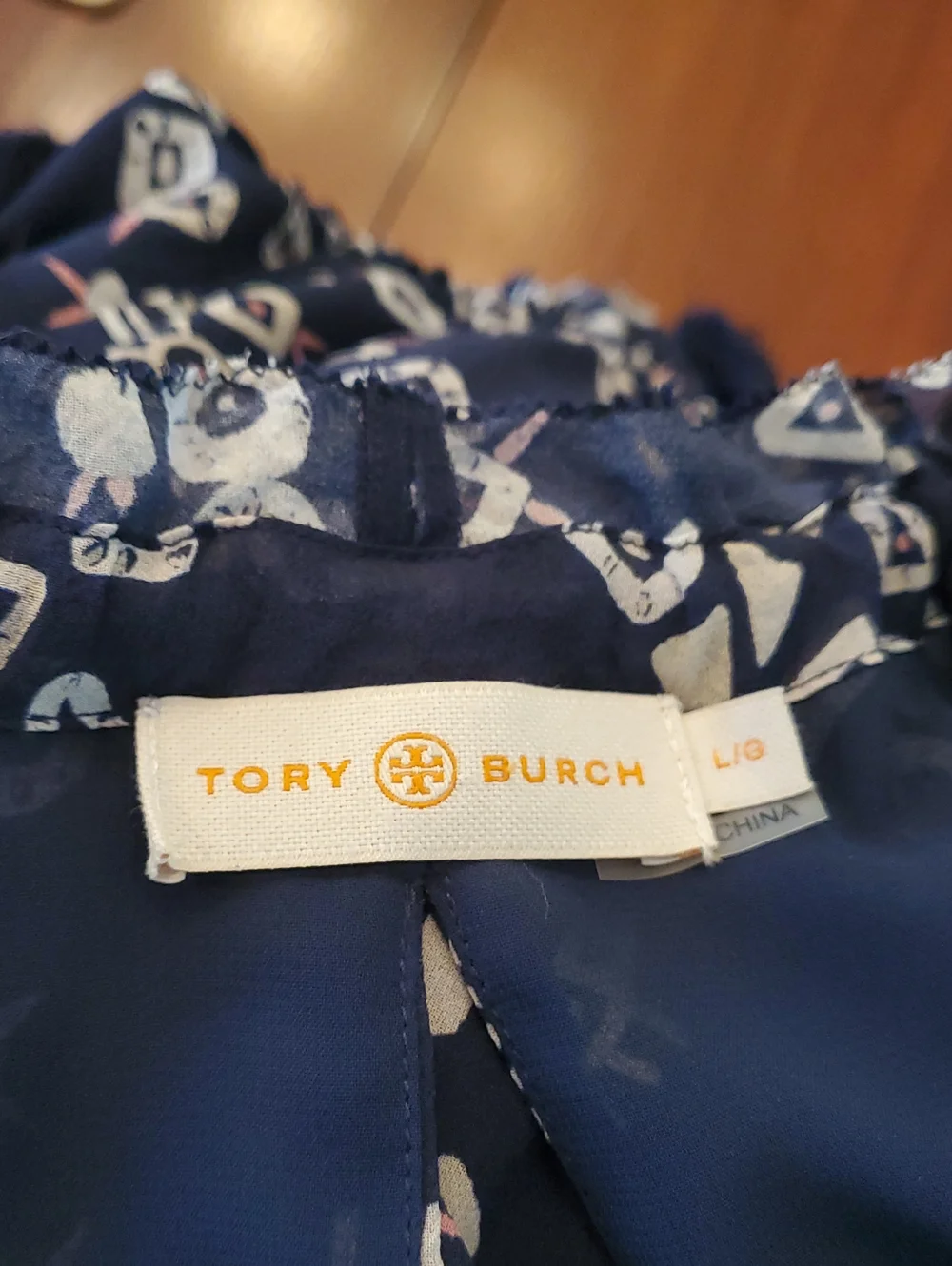 Tory Burch Navy Blue Patterned Silk Halter Jumpsuit